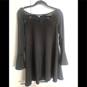 Wyatt Black Chiffon Lace Insert Boho Dress